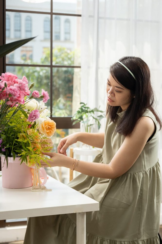 Proses merangkai bouquet